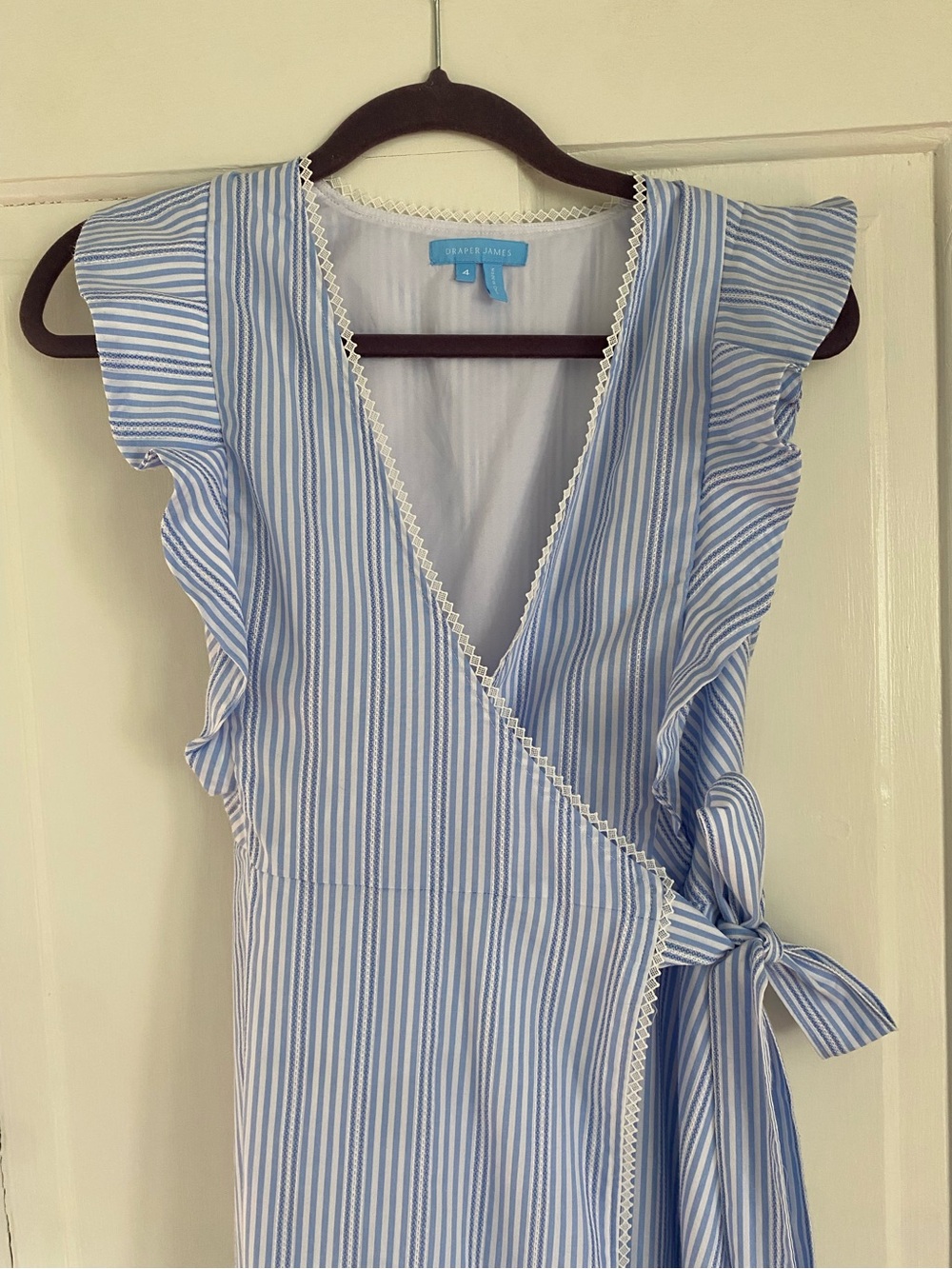 Draper James Light Blue & White Striped Wrap Dress